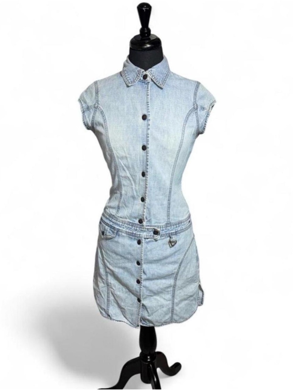 Vintage Y2K Tommy Hilfiger Light Blue Denim Button-Front Mini Dress